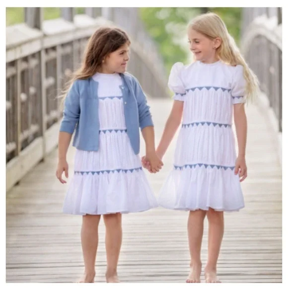 FELTMAN BROTHERS Gorgeous white/blue Southern Belle dress